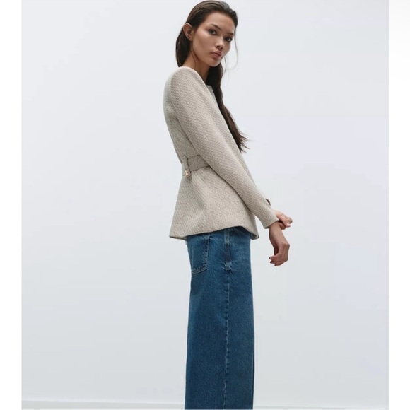 ZARA BELTED TEXTURED BLAZER - Picture 6 of 13